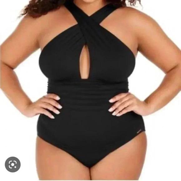 Michael-Michael Kors Black Keyhole One-Piece Swimsuit sz 22 W - Picture 7 of 14
